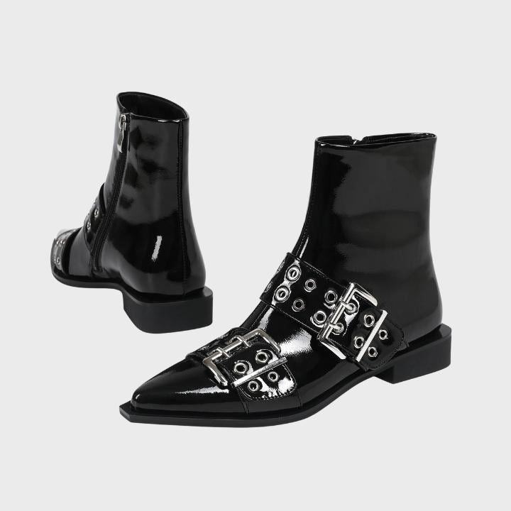 Biker Boots with Pointed Toe and Buckle for Women