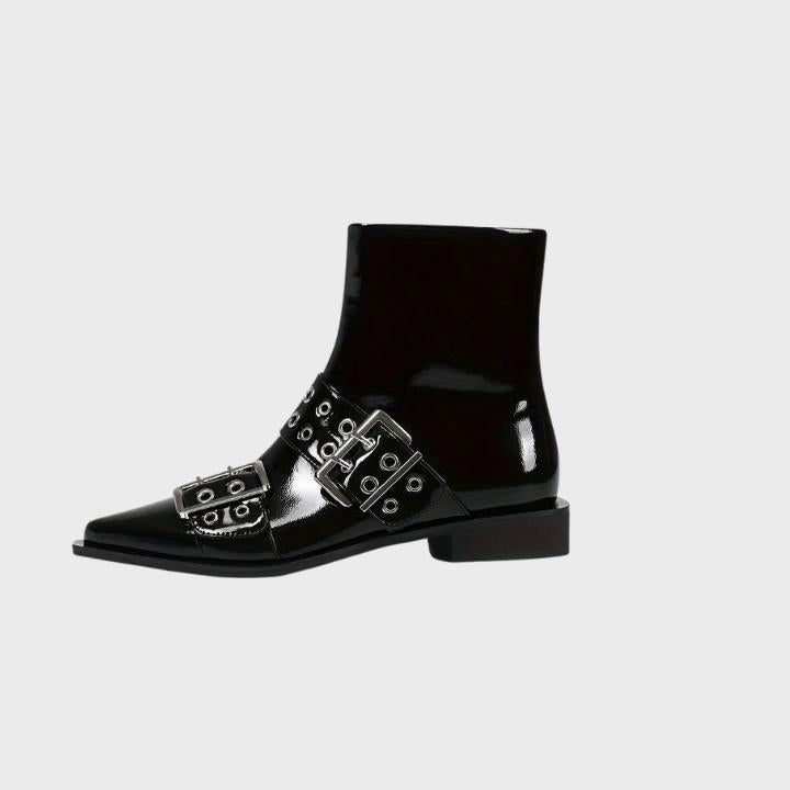 Biker Boots with Pointed Toe and Buckle for Women