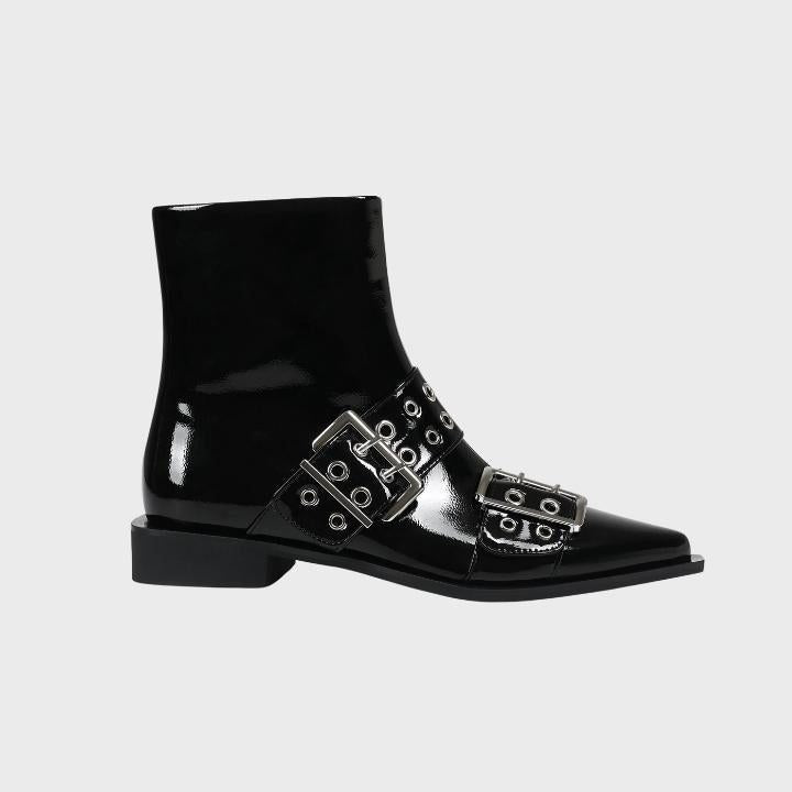 Biker Boots with Pointed Toe and Buckle for Women