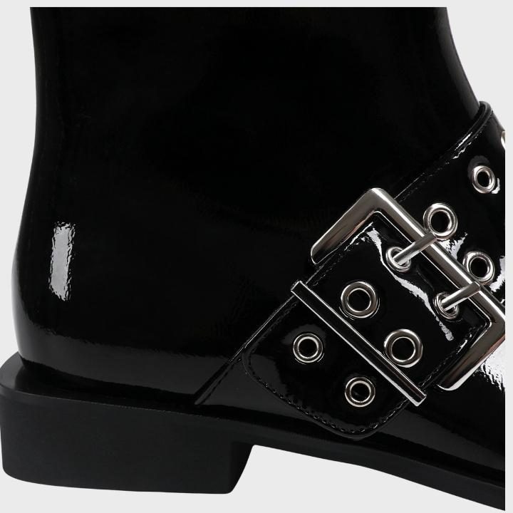 Biker Boots with Pointed Toe and Buckle for Women