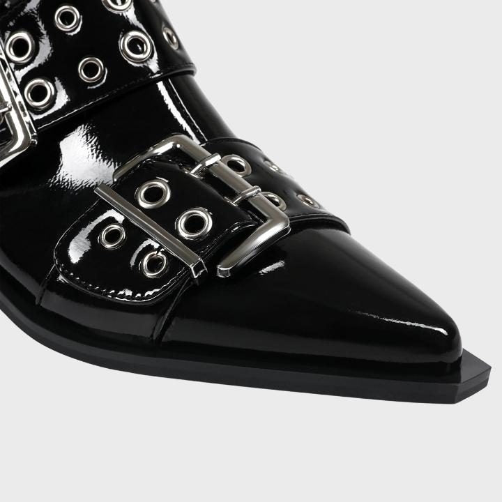 Biker Boots with Pointed Toe and Buckle for Women