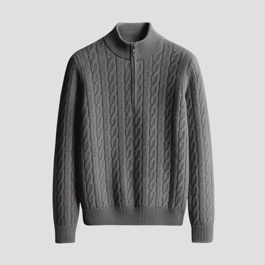 Cable Knit Jumper with Half Zip and Raised Texture for Men