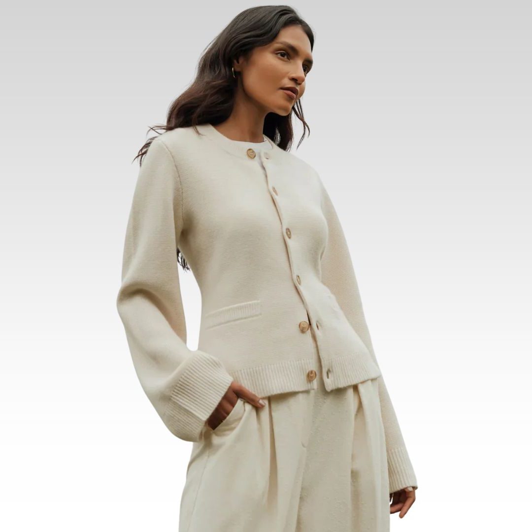 Cardigan with Button-Down Front and Crew Neck for Women