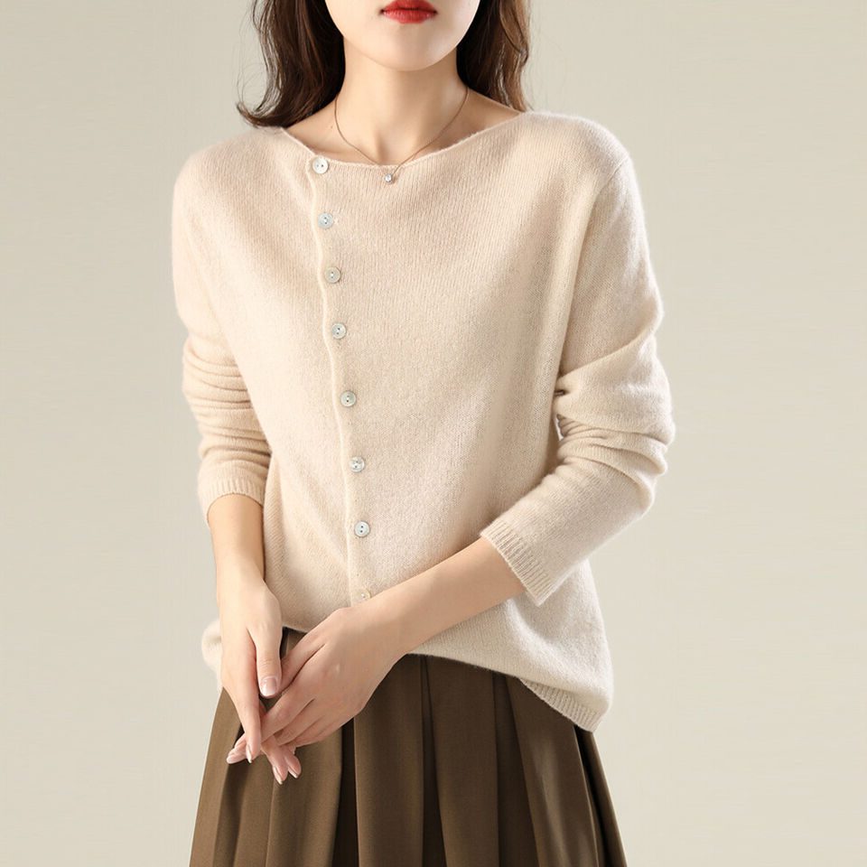 Cardigan with Button-Down Front for Women with Relaxed Fit in Beige