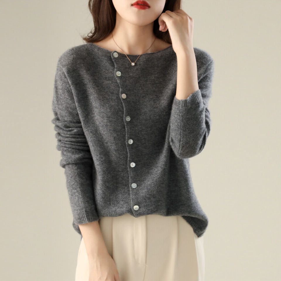 Cardigan with Button-Down Front for Women with Relaxed Fit in Grey