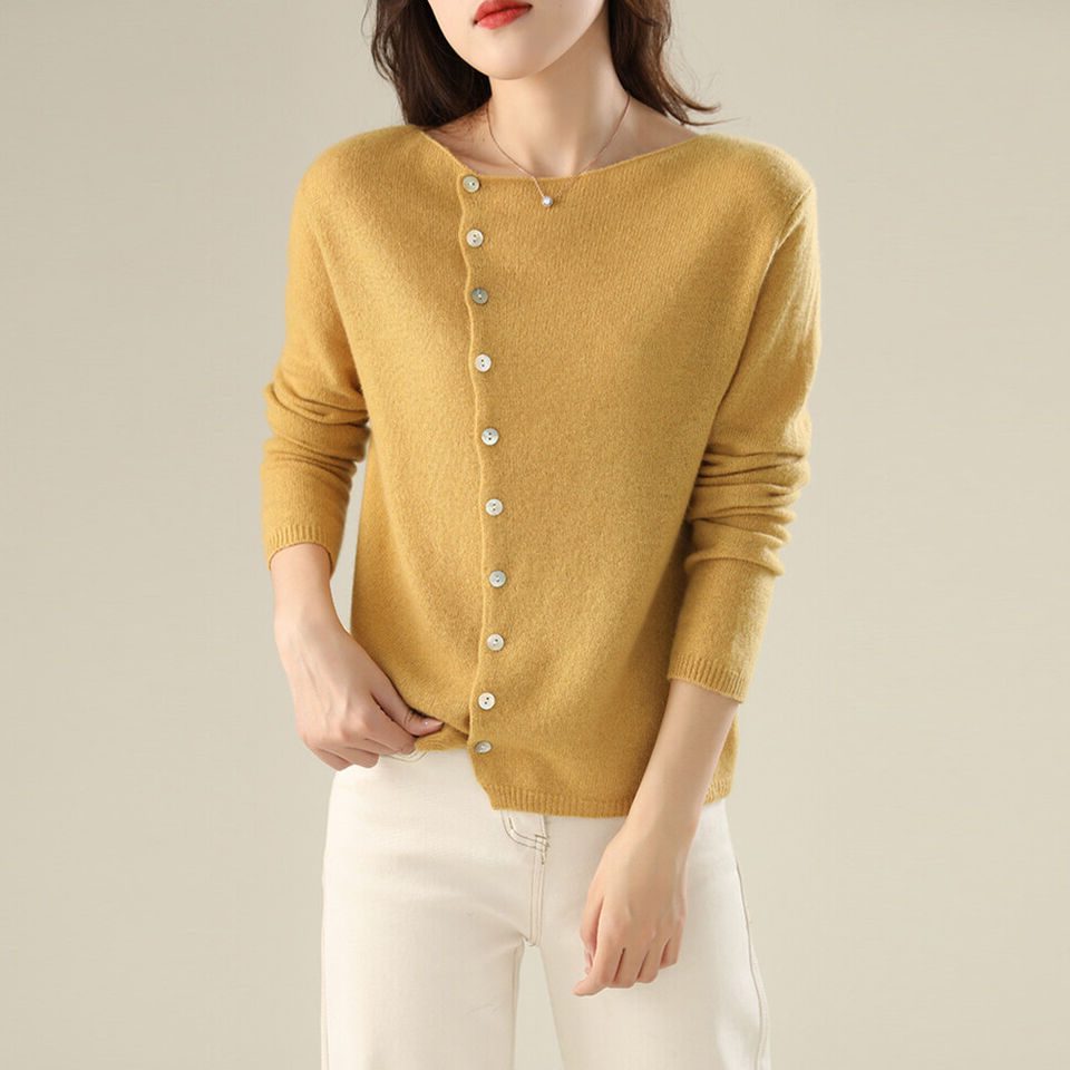 Cardigan with Button-Down Front for Women with Relaxed Fit in Yellow