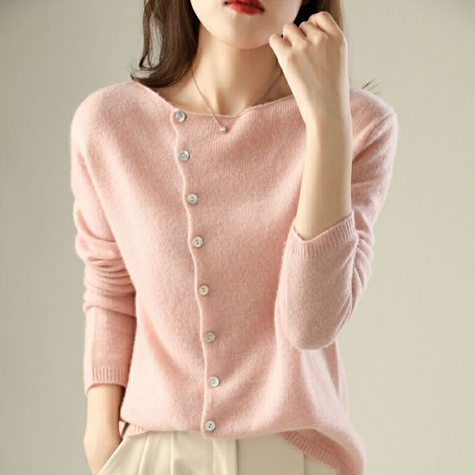 Cardigan with Button-Down Front for Women with Relaxed Fit in Pink
