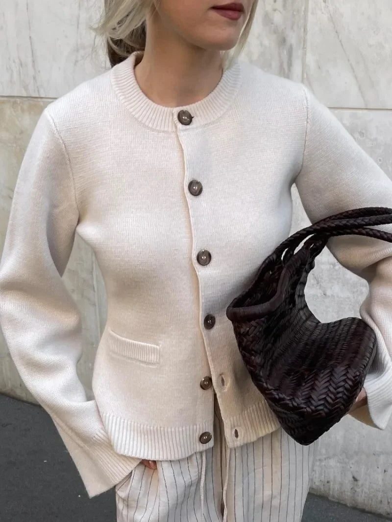 Cardigan with Button Front and Crew Neck for Women