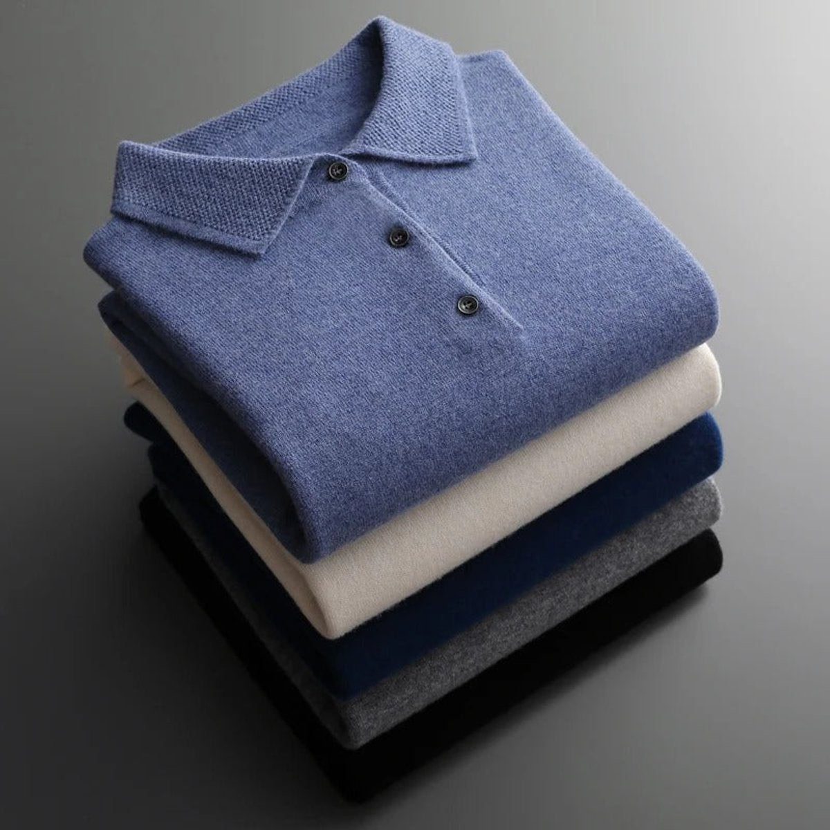 Cashmere-Look Knit Jumper with Polo Neck and Long Sleeves for Men