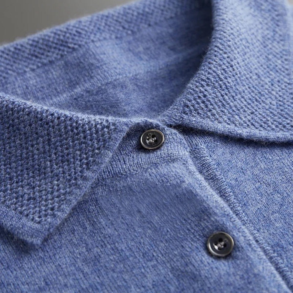 Cashmere-Look Knit Jumper with Polo Neck and Long Sleeves for Men