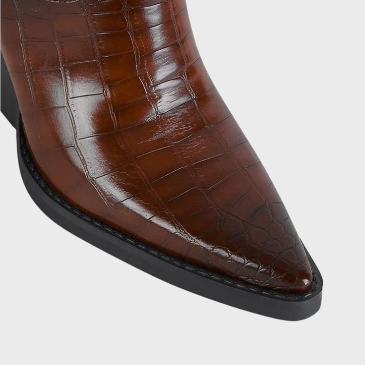 Crocodile Embossed Wedge Boots with Pointed Toe for Women