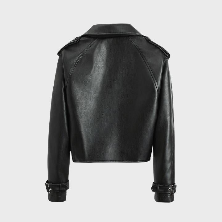 Cropped Biker Jacket with Wide Collar for Women