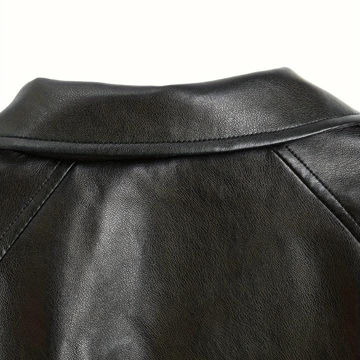 Cropped Biker Jacket with Wide Collar for Women