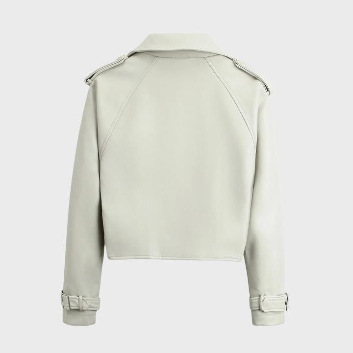 Cropped Biker Jacket with Wide Collar for Women