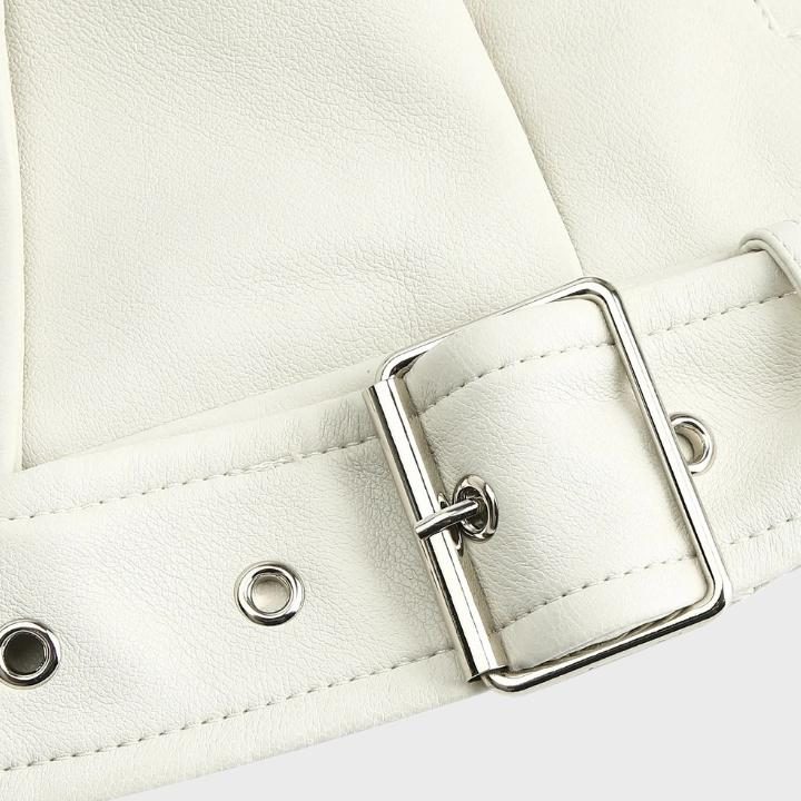 Cropped Biker Jacket with Wide Collar for Women