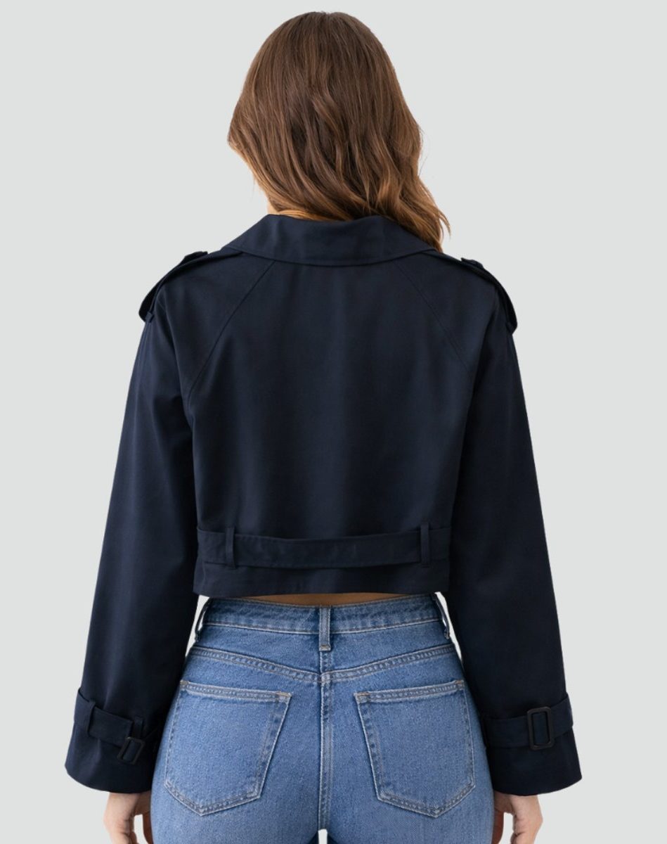 Cropped Double-Breasted Trench Coat with Belt for Women