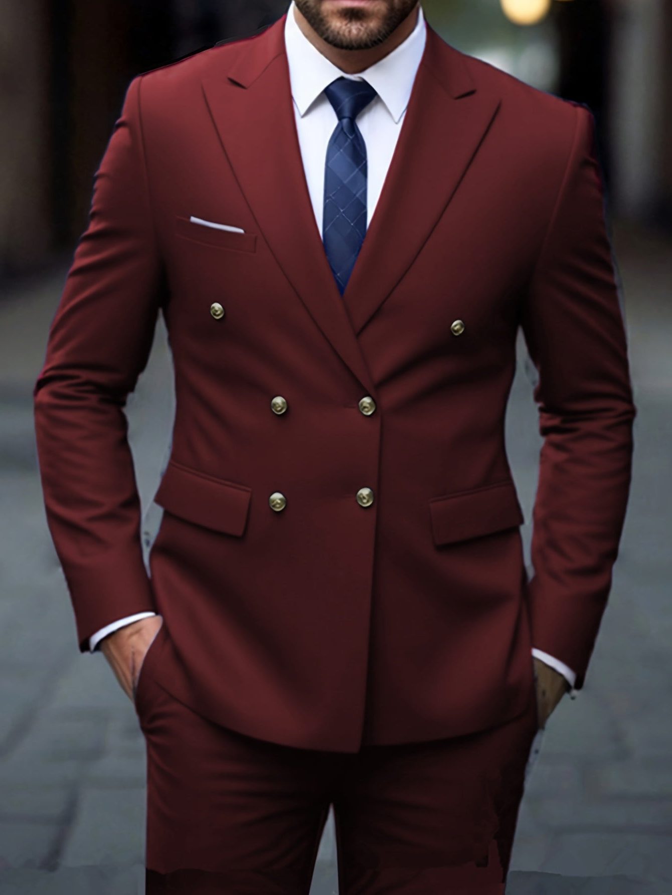 Double-Breasted Six-Button Two-Piece Suit for Men