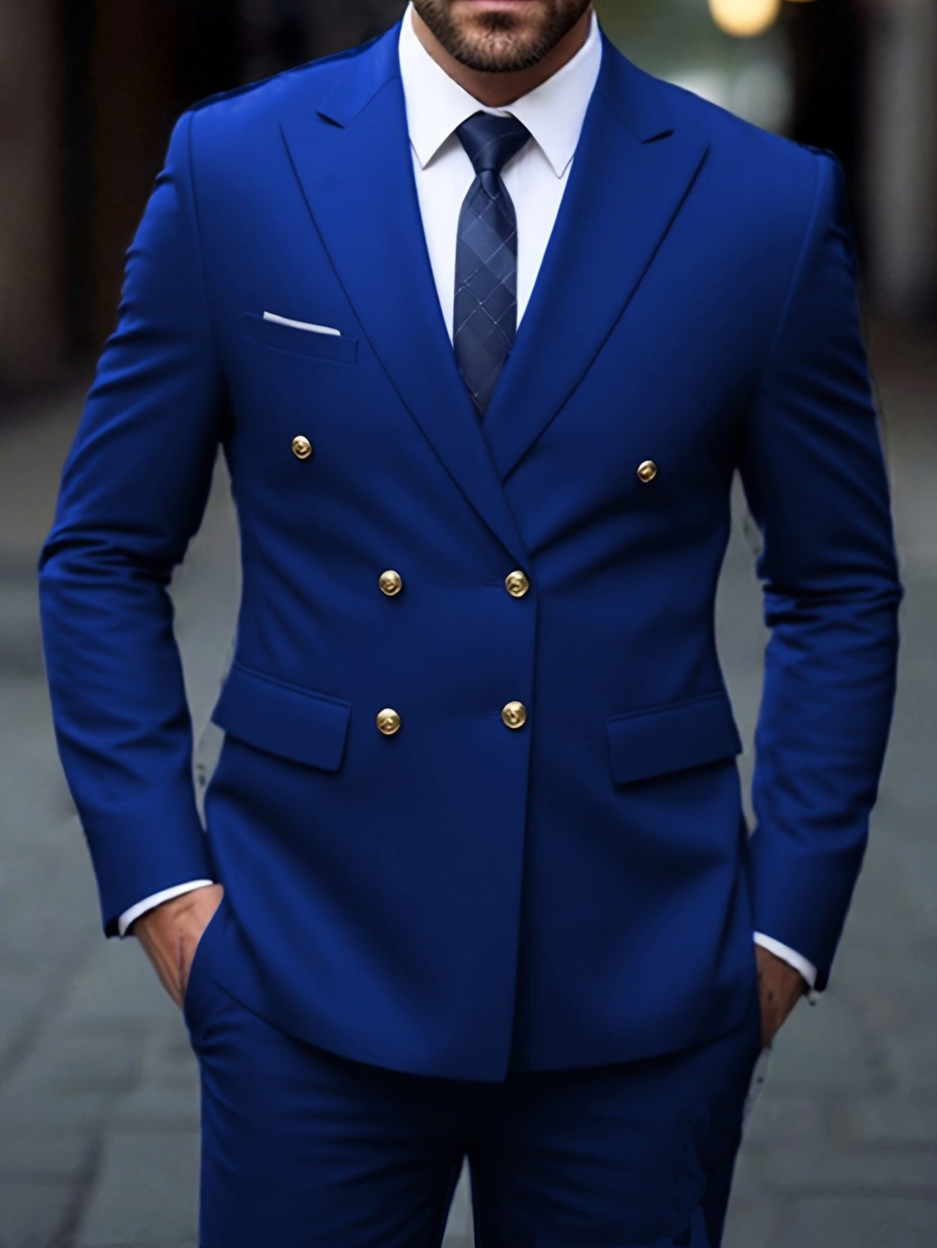 Double-Breasted Six-Button Two-Piece Suit for Men