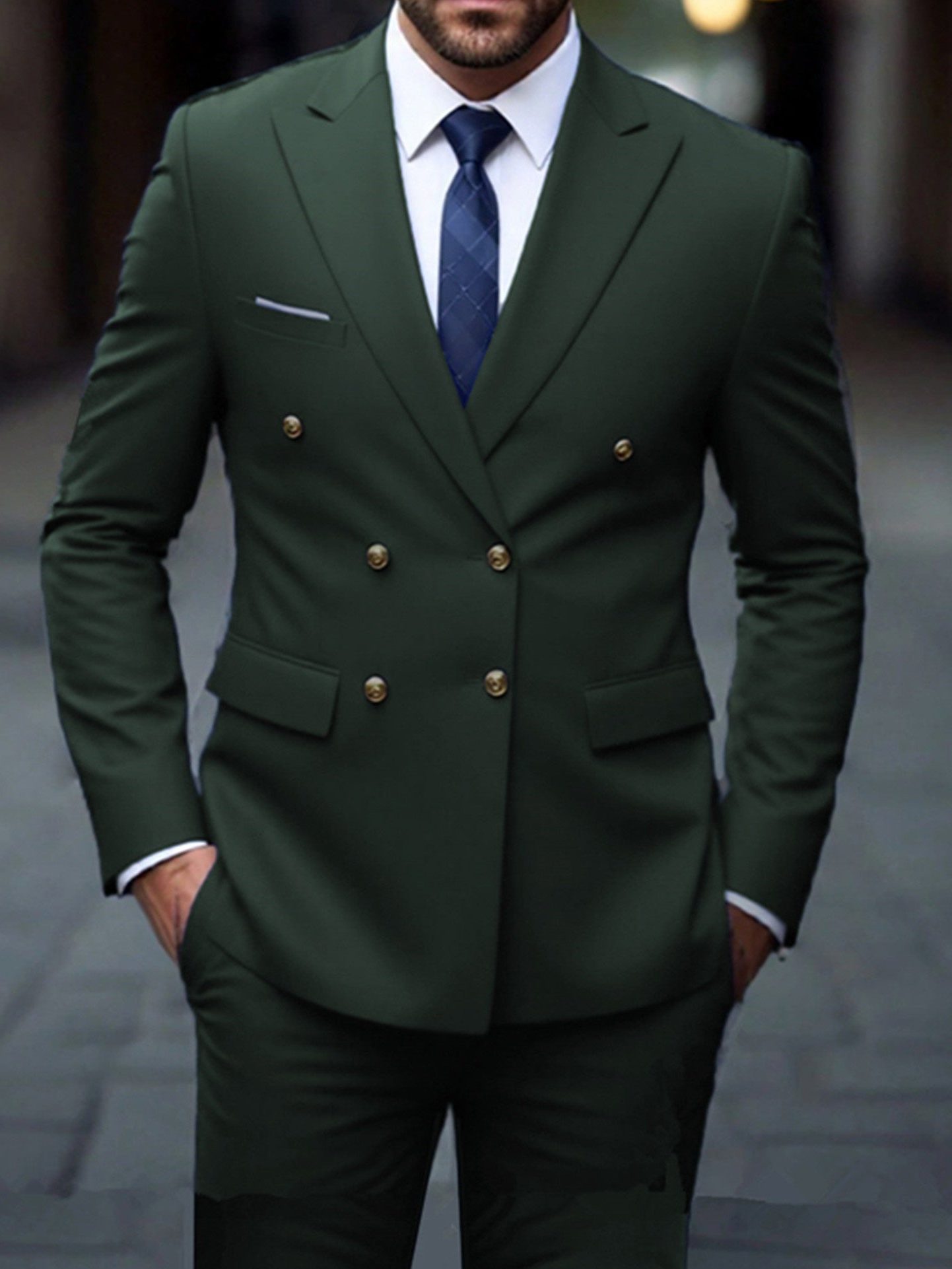 Double-Breasted Six-Button Two-Piece Suit for Men