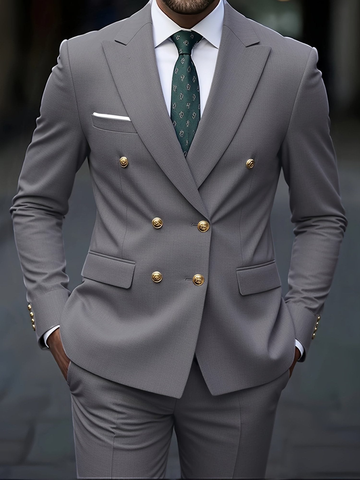 Double-Breasted Six-Button Two-Piece Suit for Men