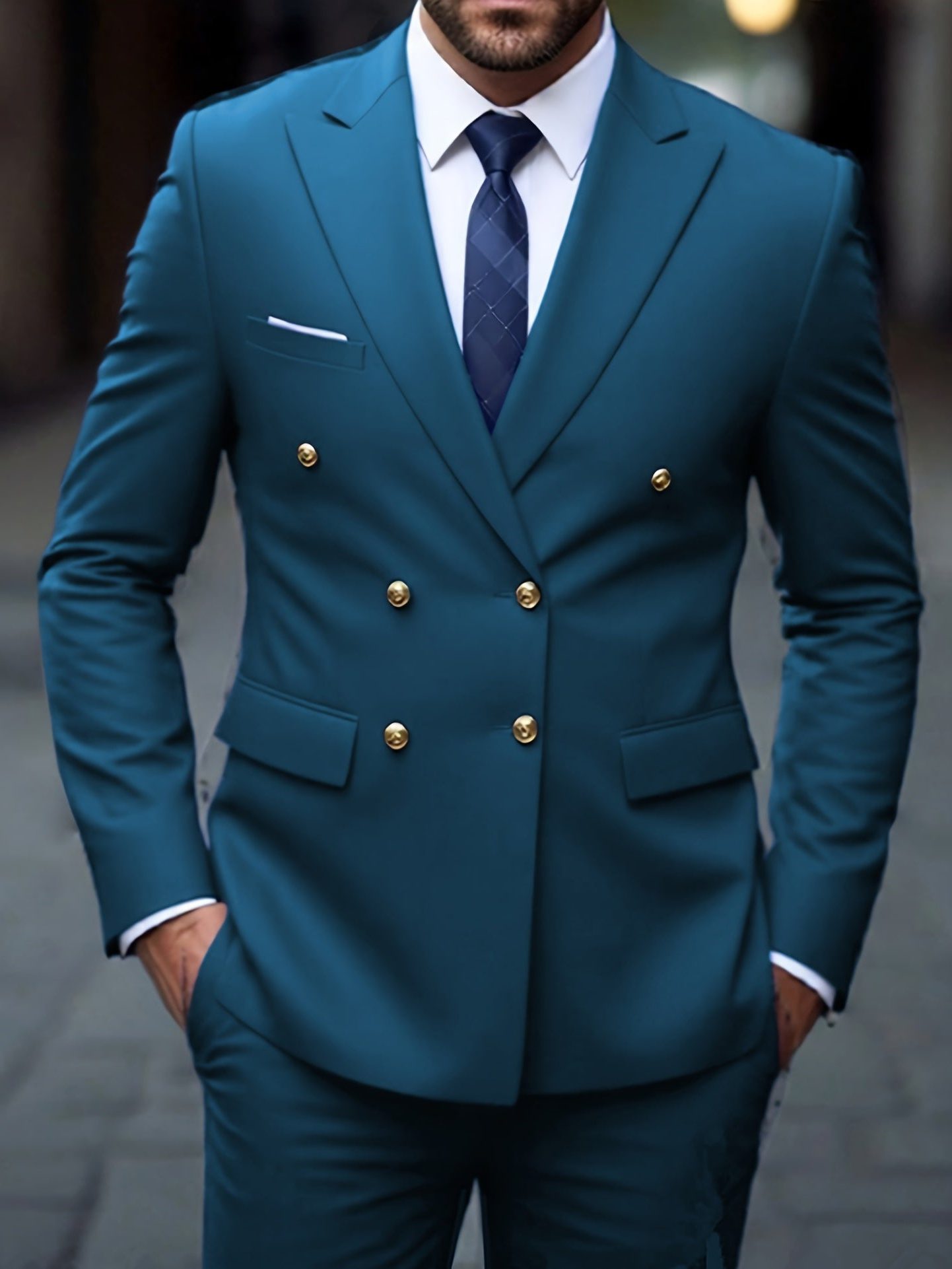 Double-Breasted Six-Button Two-Piece Suit for Men