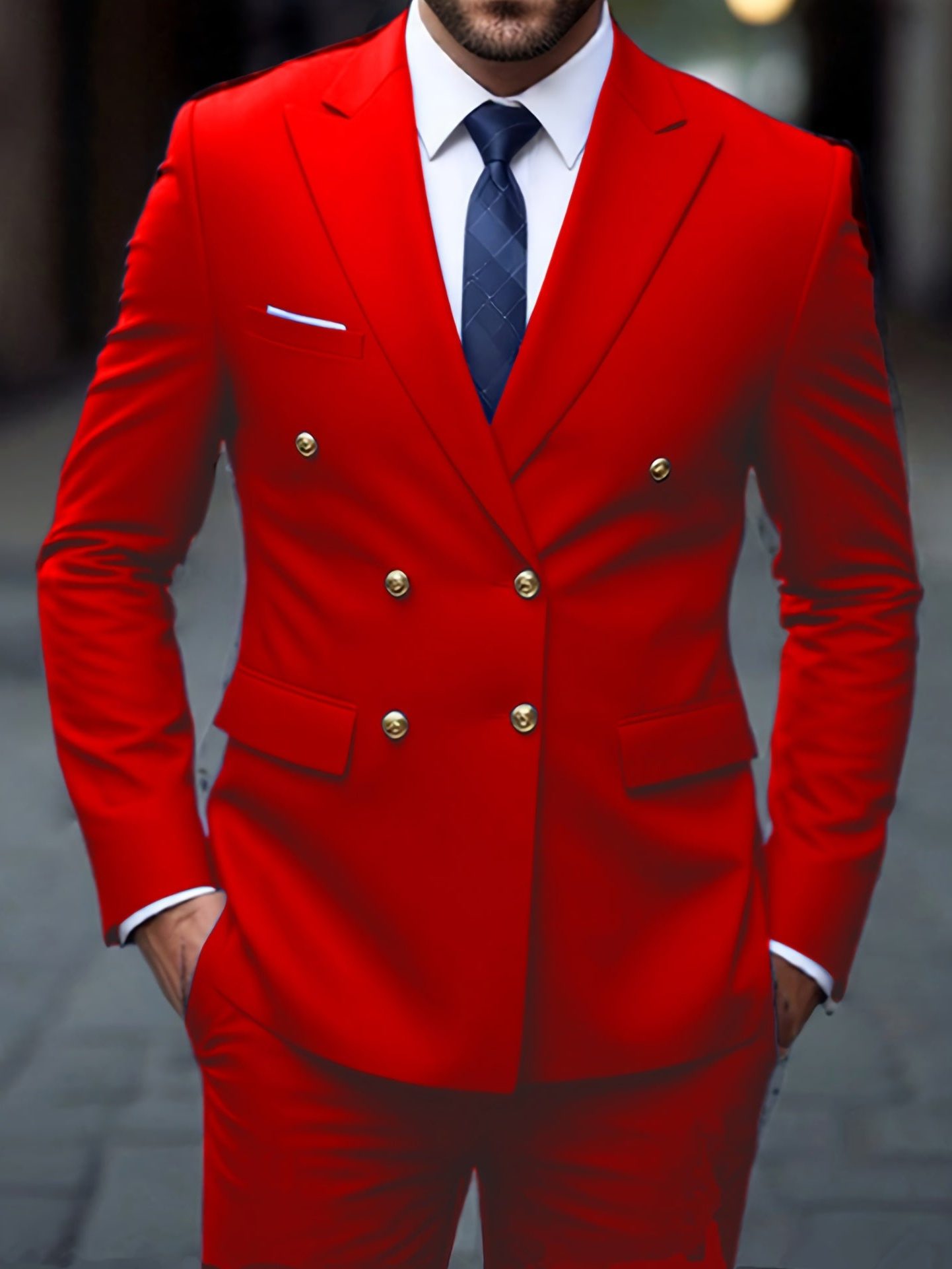 Double-Breasted Six-Button Two-Piece Suit for Men