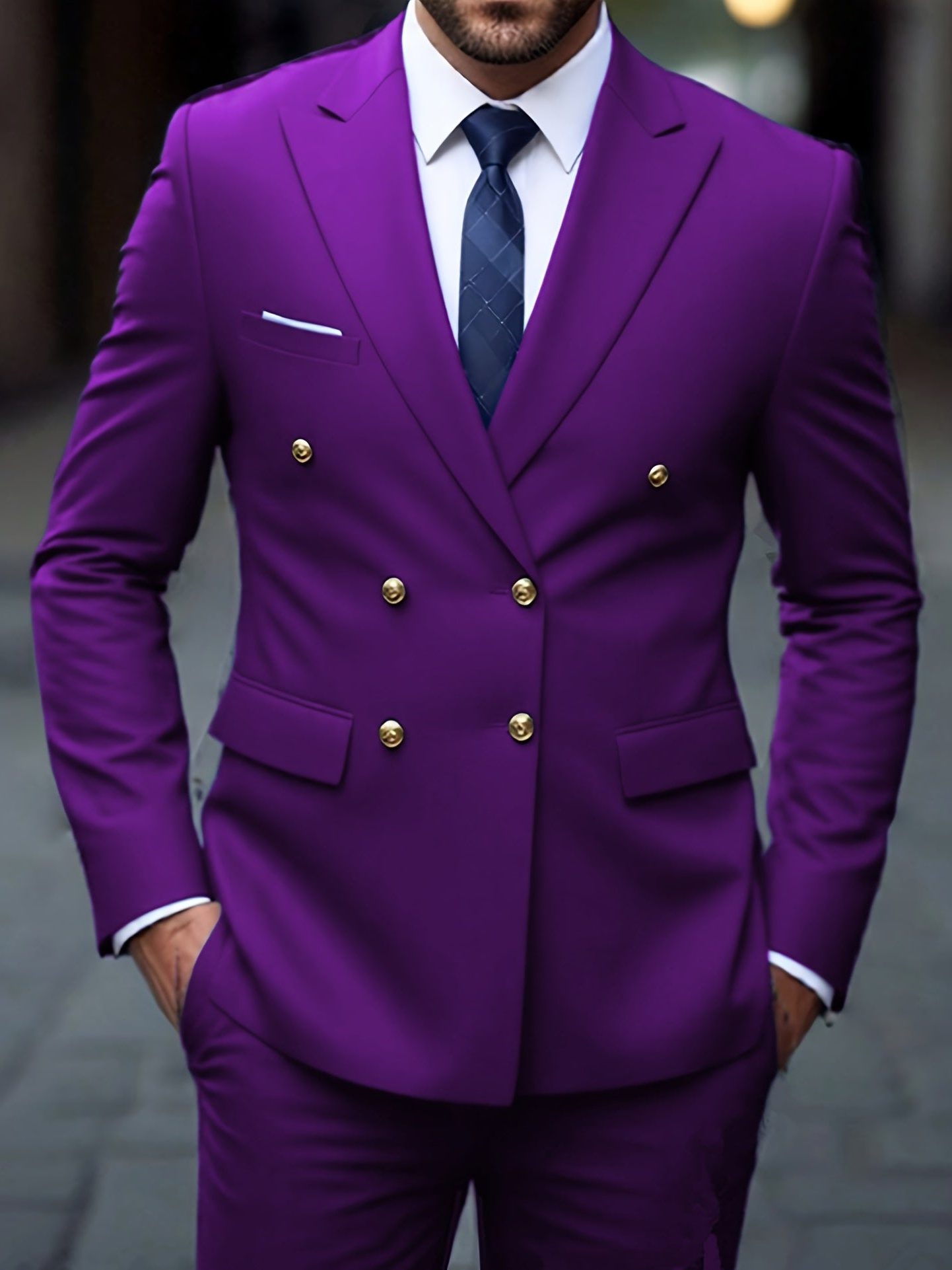 Double-Breasted Six-Button Two-Piece Suit for Men