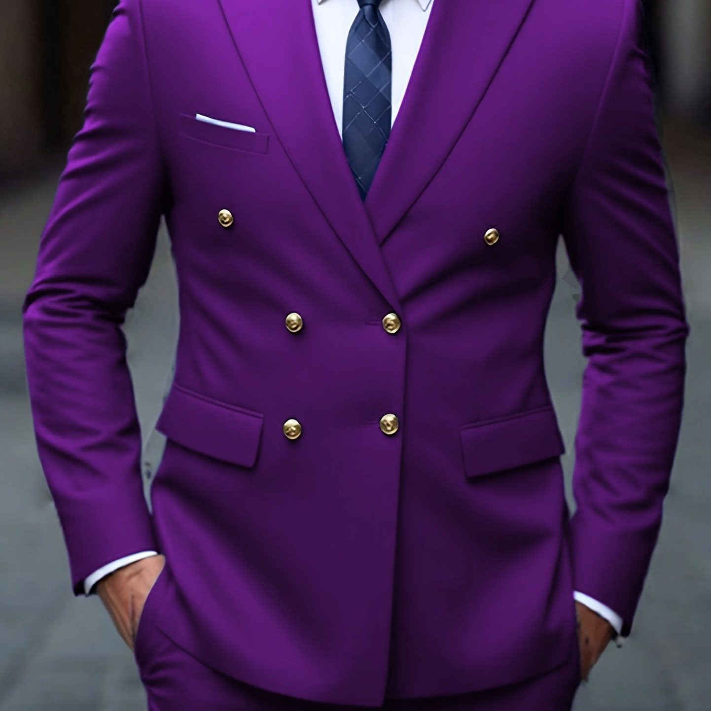 Double-Breasted Six-Button Two-Piece Suit for Men in Purple
