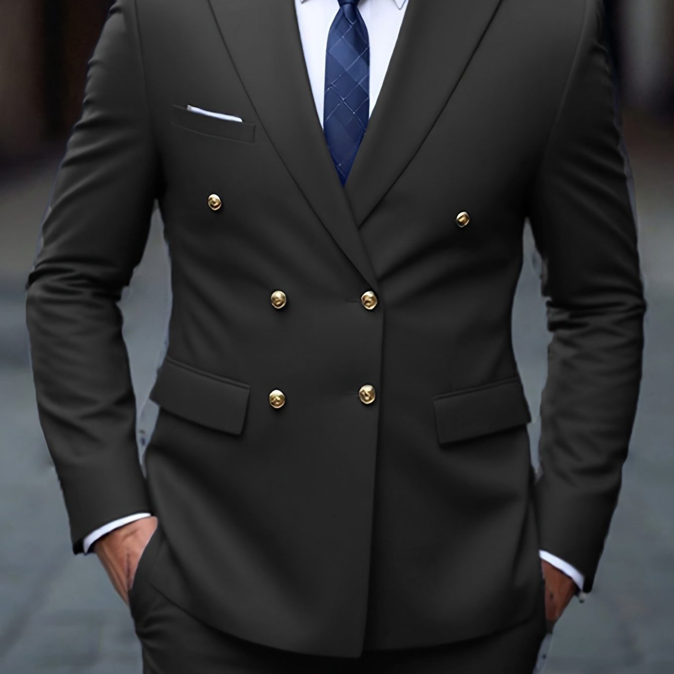 Double-Breasted Six-Button Two-Piece Suit for Men in Black