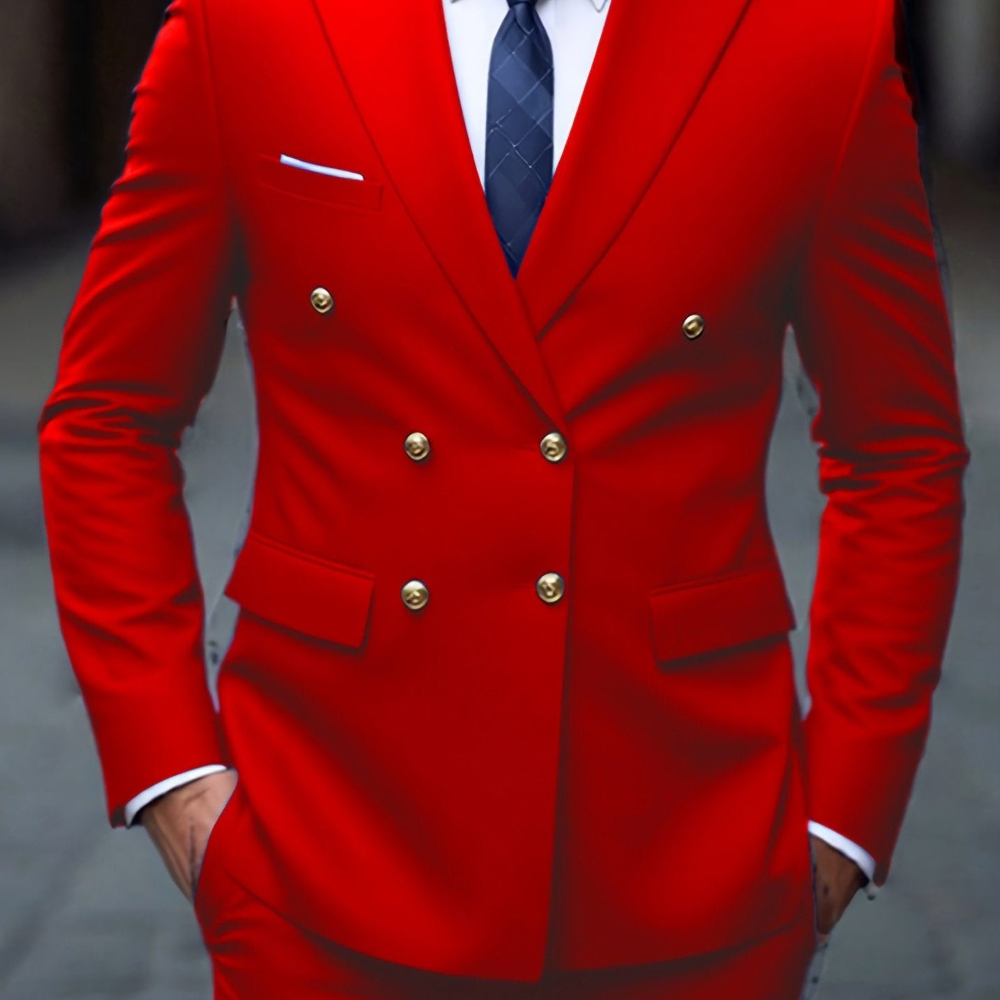 Double-Breasted Six-Button Two-Piece Suit for Men in Red