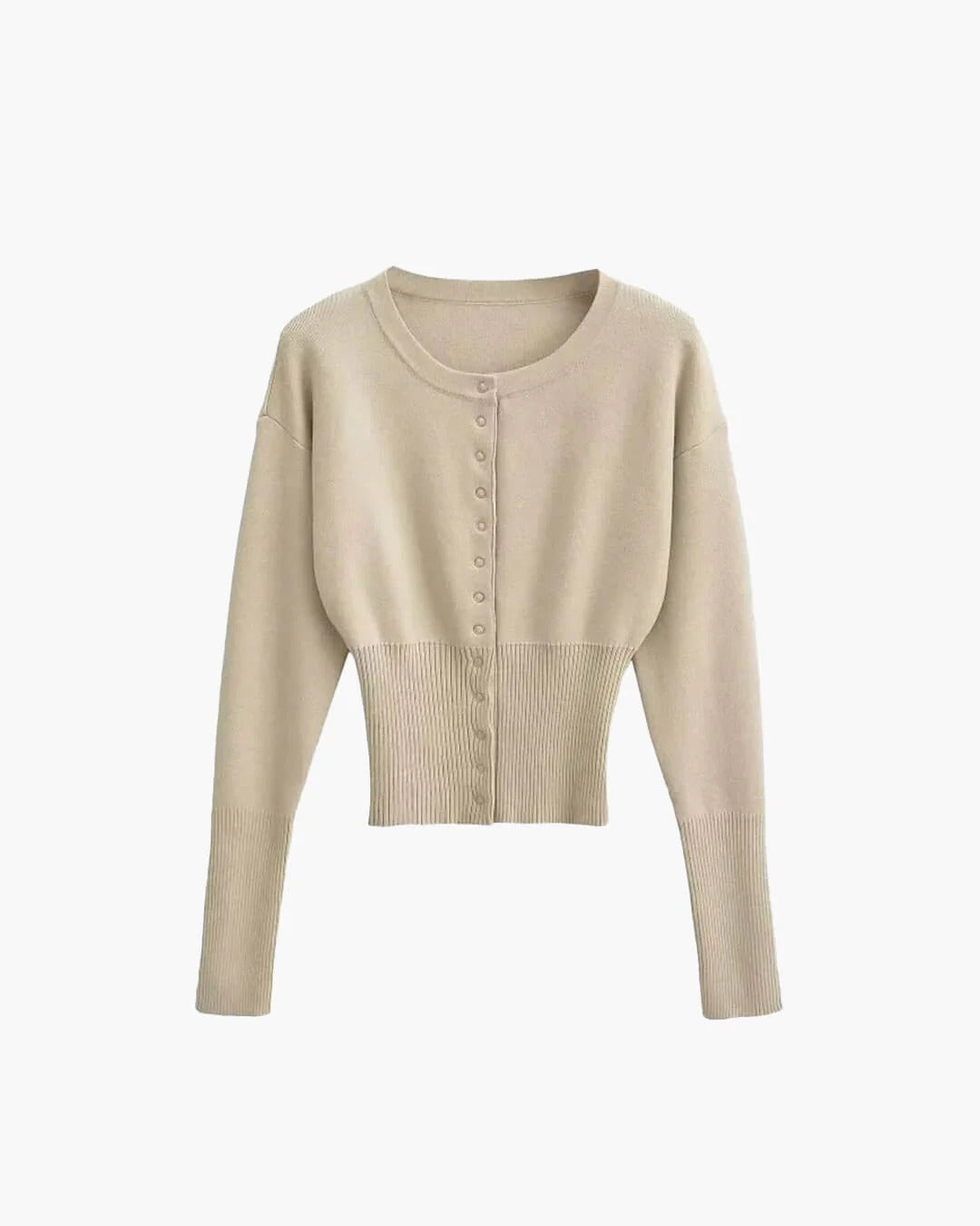 Elegant Crop Ribbed Cardigan with Structured Rib Texture for Women in Beige