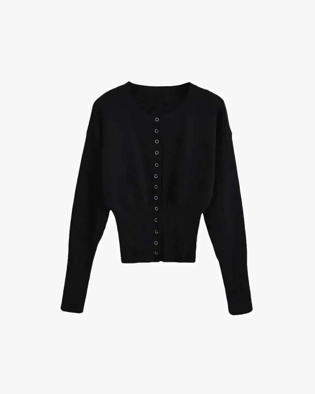 Elegant Crop Ribbed Cardigan with Structured Rib Texture for Women in Black