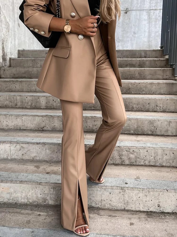 Faux Leather Flare Trousers with High Waist for Women