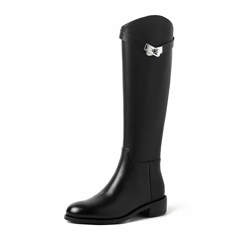 Faux Leather Knee High Boots with Structured Shaft for Women