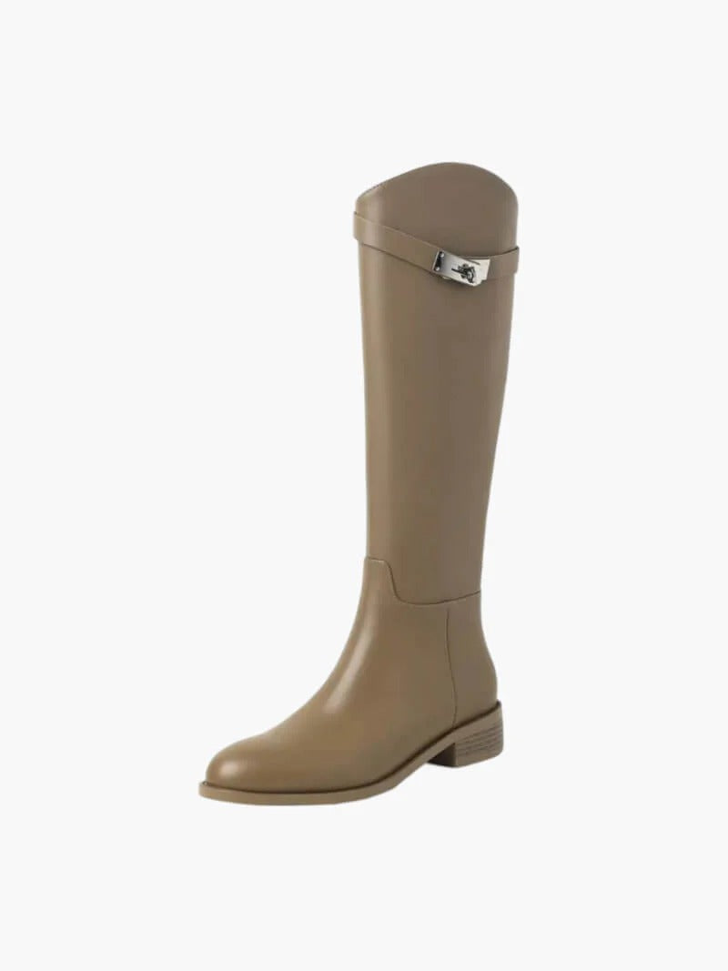 Faux Leather Knee High Boots with Structured Shaft for Women in Grey