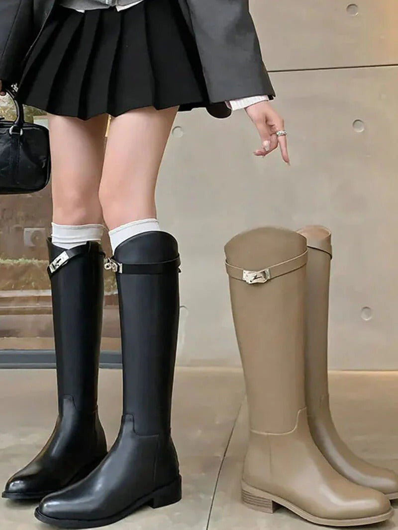 Faux Leather Knee High Boots with Structured Shaft for Women
