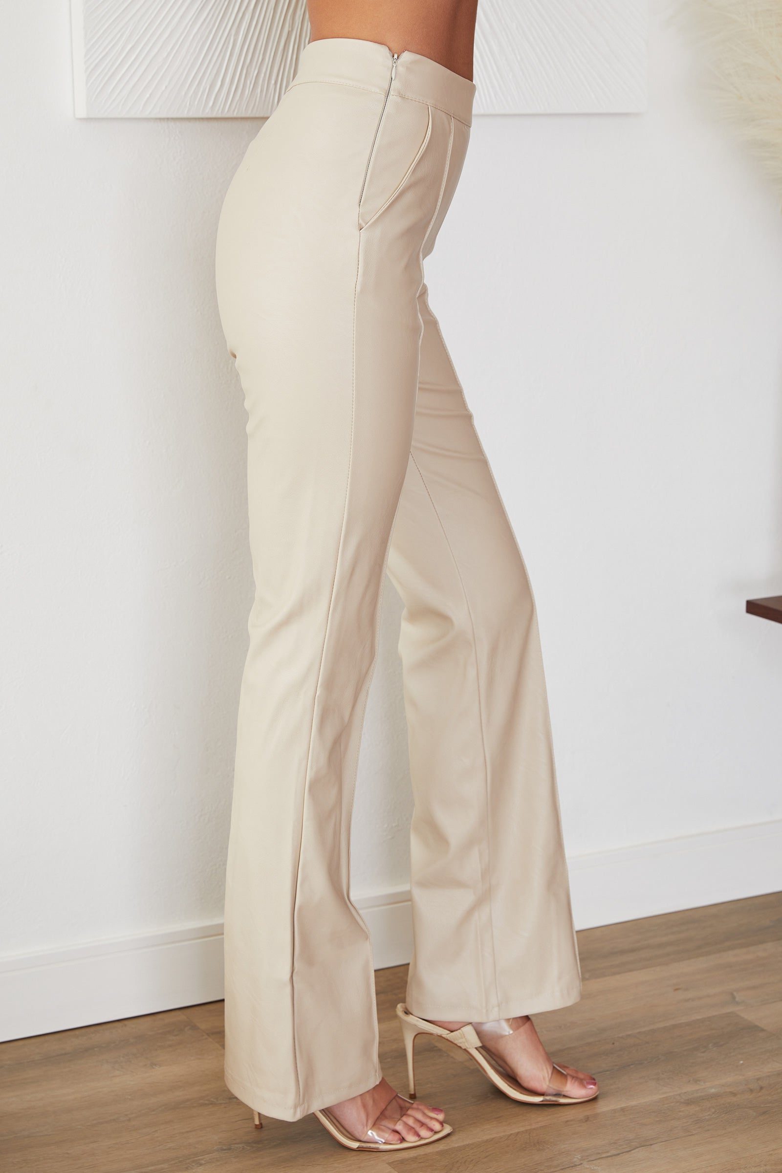 Faux Leather Straight Leg Trousers with High Waist for Women