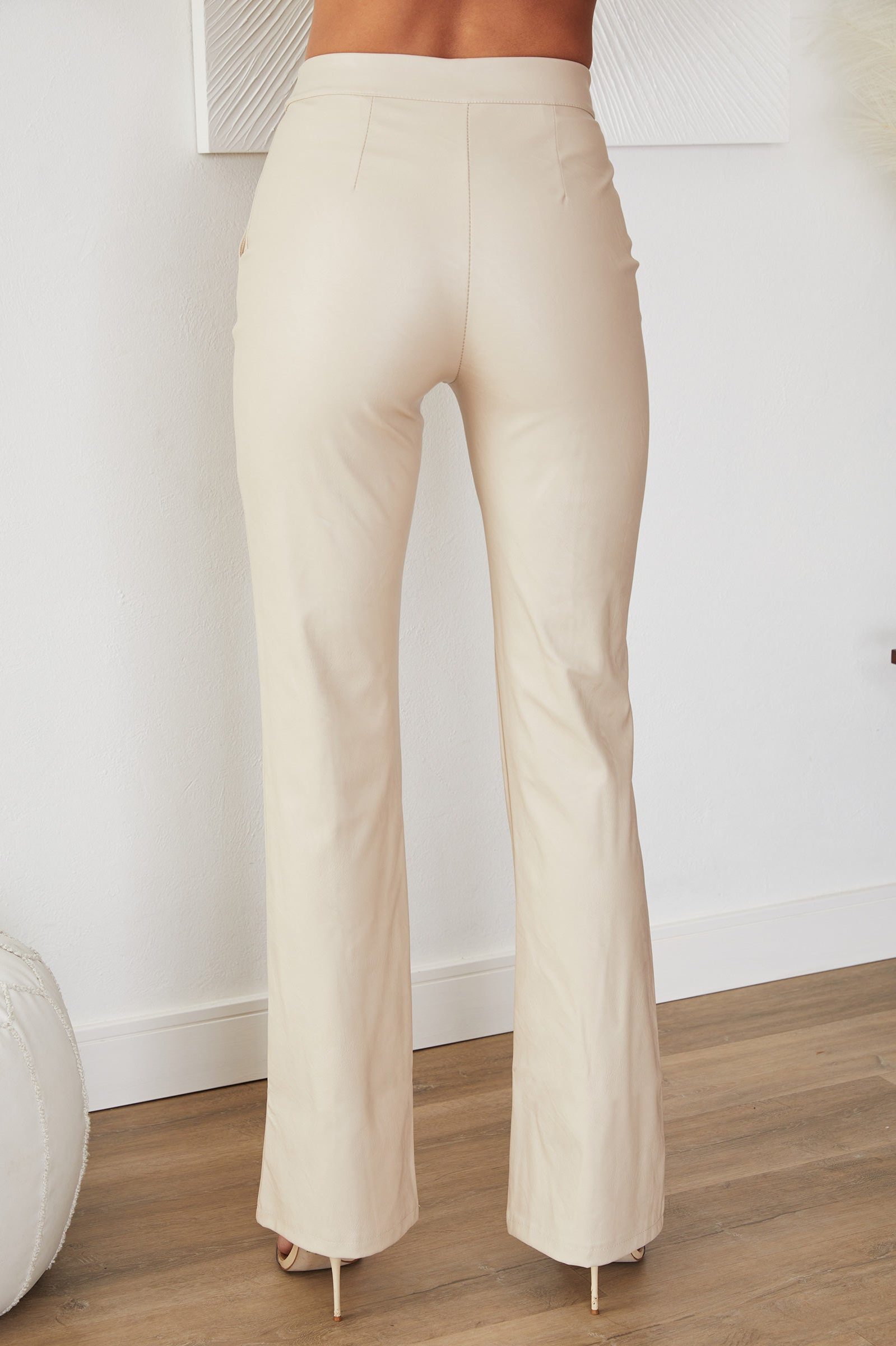 Faux Leather Straight Leg Trousers with High Waist for Women