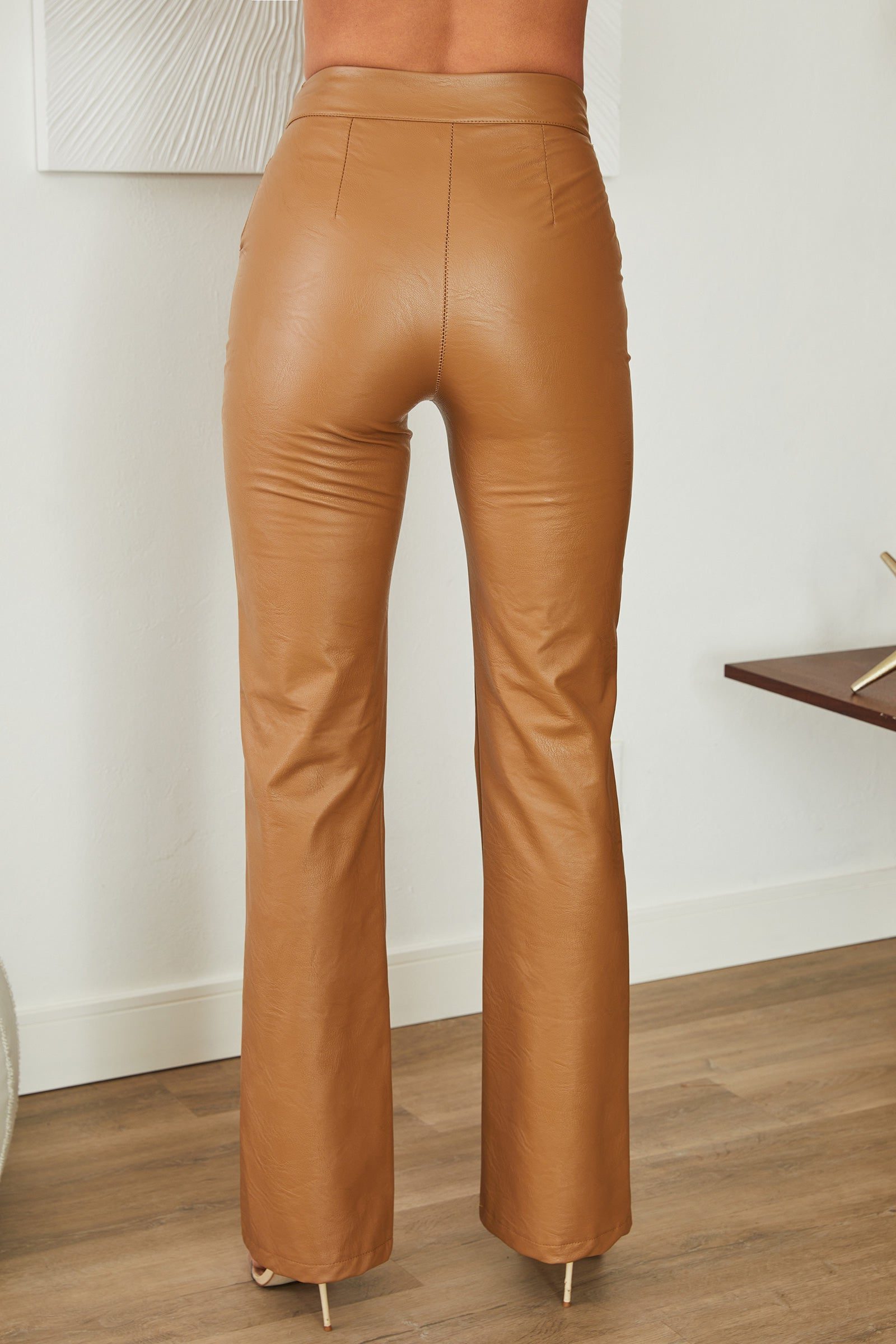 Faux Leather Straight Leg Trousers with High Waist for Women