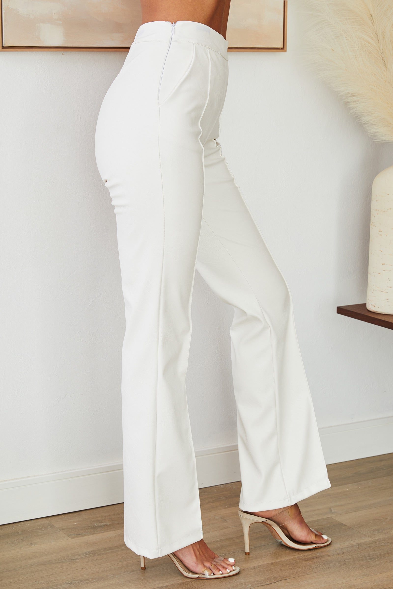 Faux Leather Straight Leg Trousers with High Waist for Women