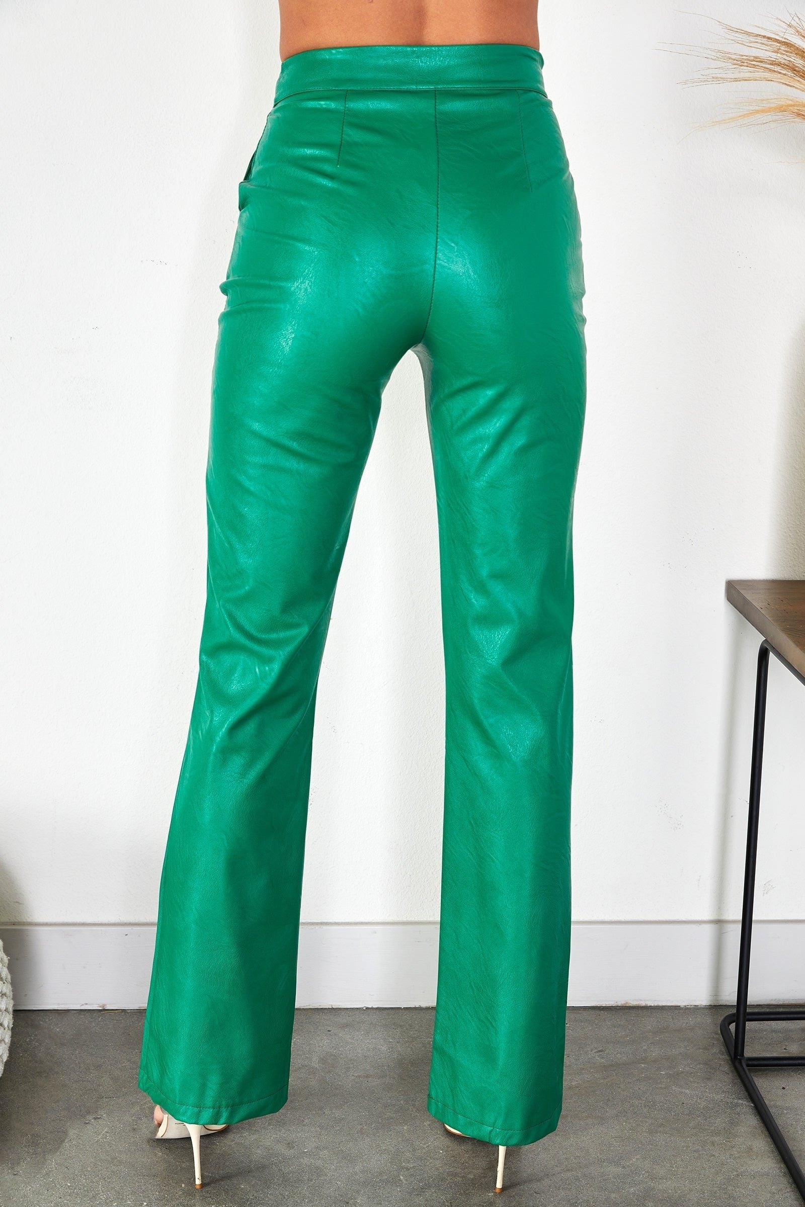Faux Leather Straight Leg Trousers with High Waist for Women