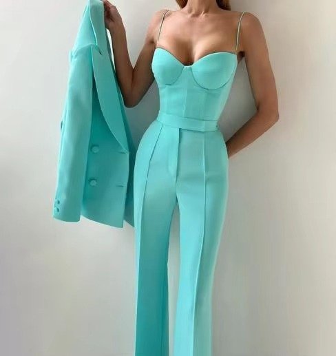 Flared Blazer Set with High Waist and Single Button for Women