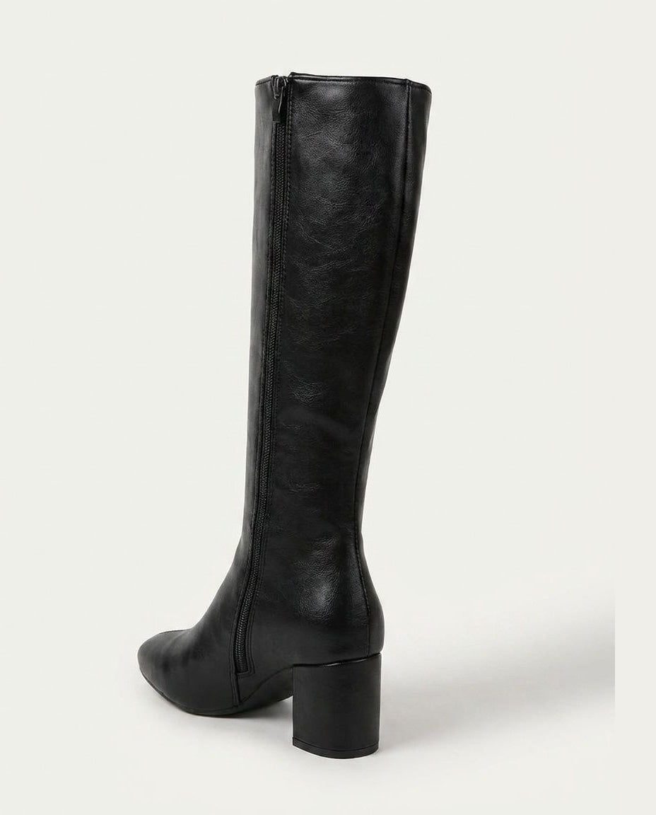 Leather-Look Block Heel Knee High Boots for Women