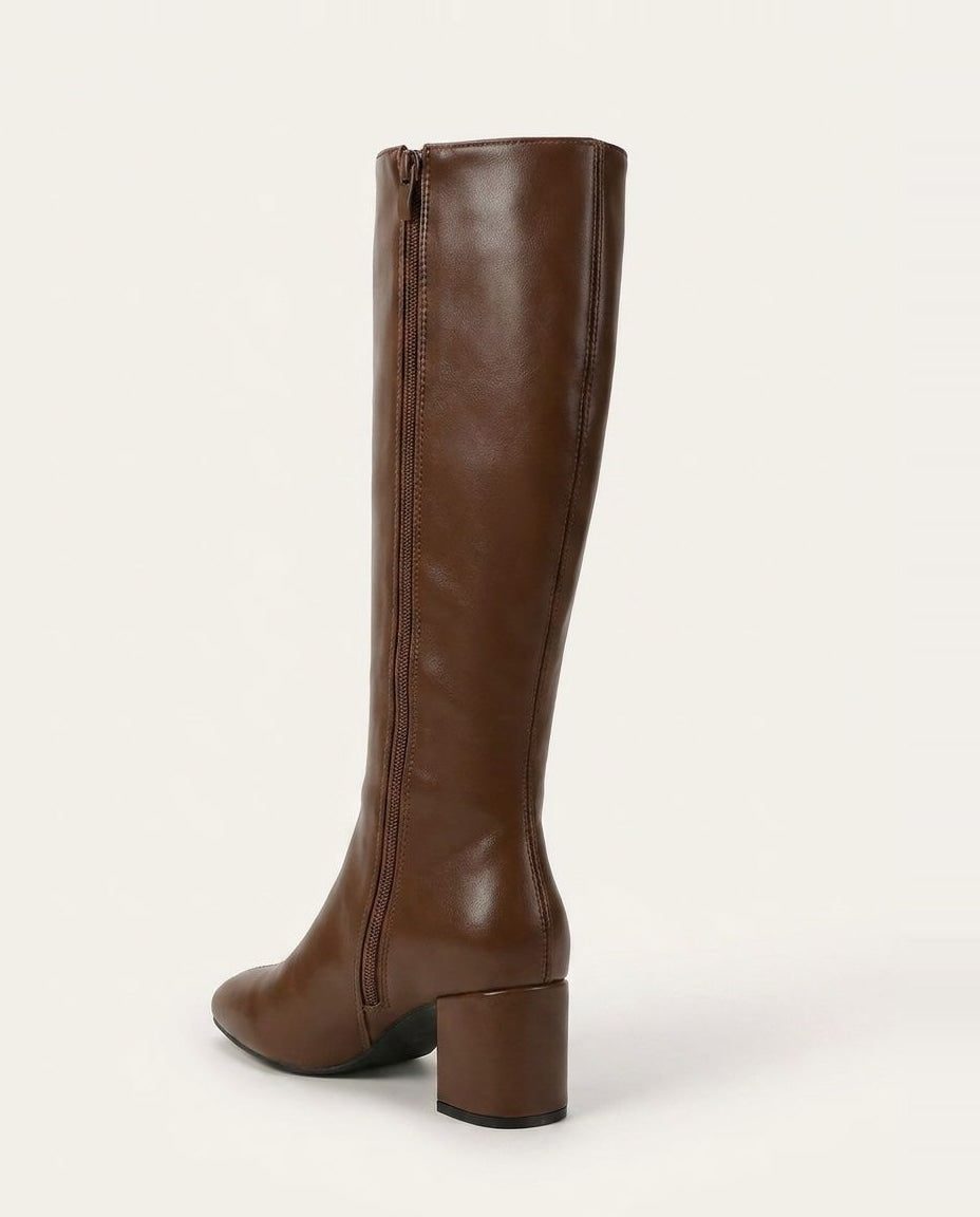 Leather-Look Block Heel Knee High Boots for Women
