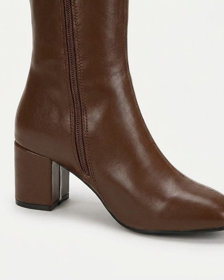 Leather-Look Block Heel Knee High Boots for Women