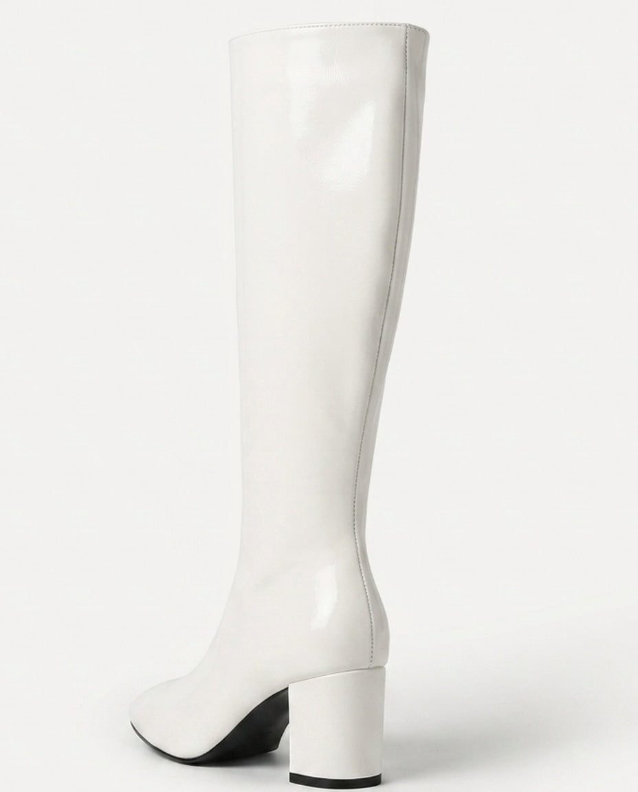 Leather-Look Block Heel Knee High Boots for Women