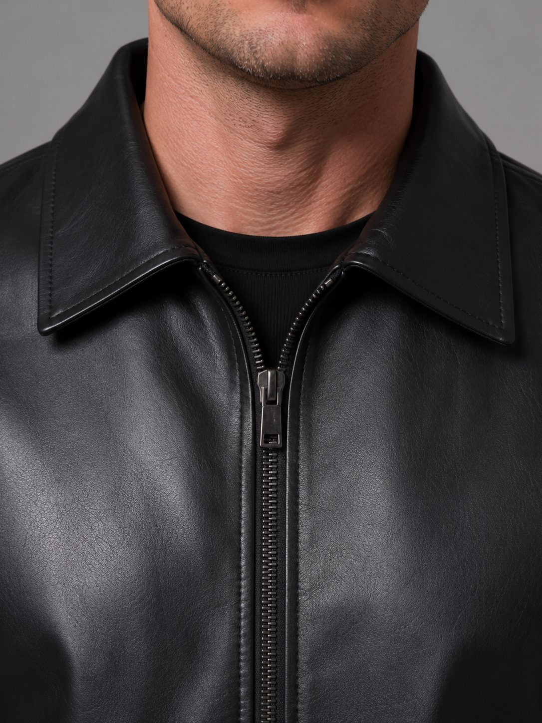 Leather-Look Jacket with Zip Pockets and Full Zip Front for Men