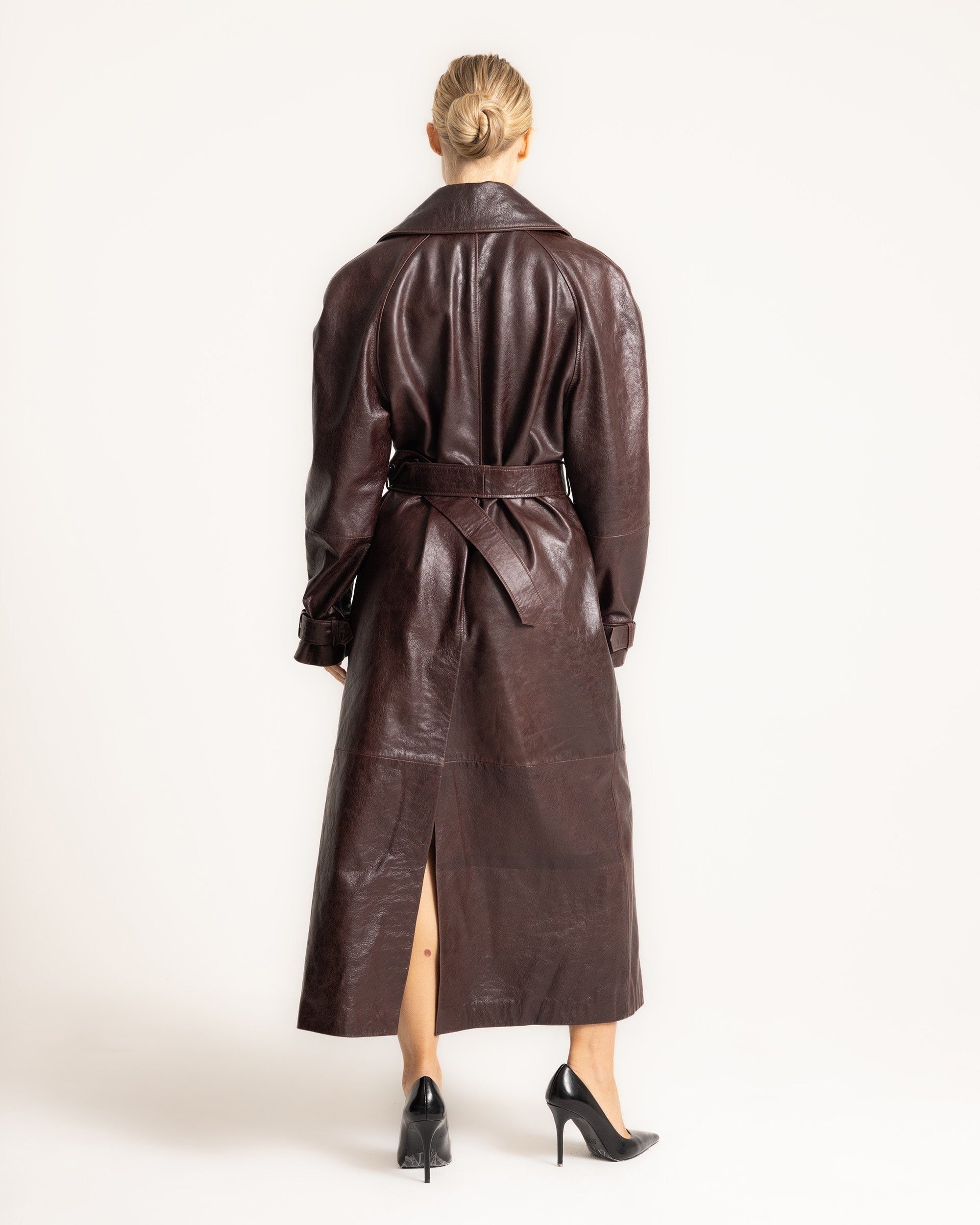 Leather-Look Oversized Trench Coat with Belt for Women