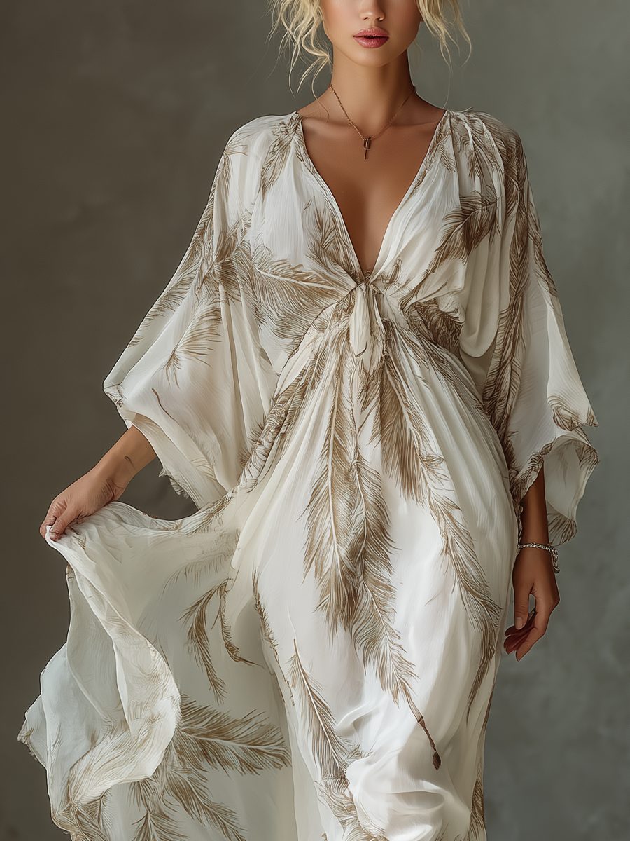 Maxi Dress with Twist Front and Dolman Sleeves for Women