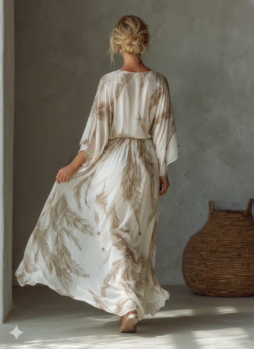 Maxi Dress with Twist Front and Dolman Sleeves for Women